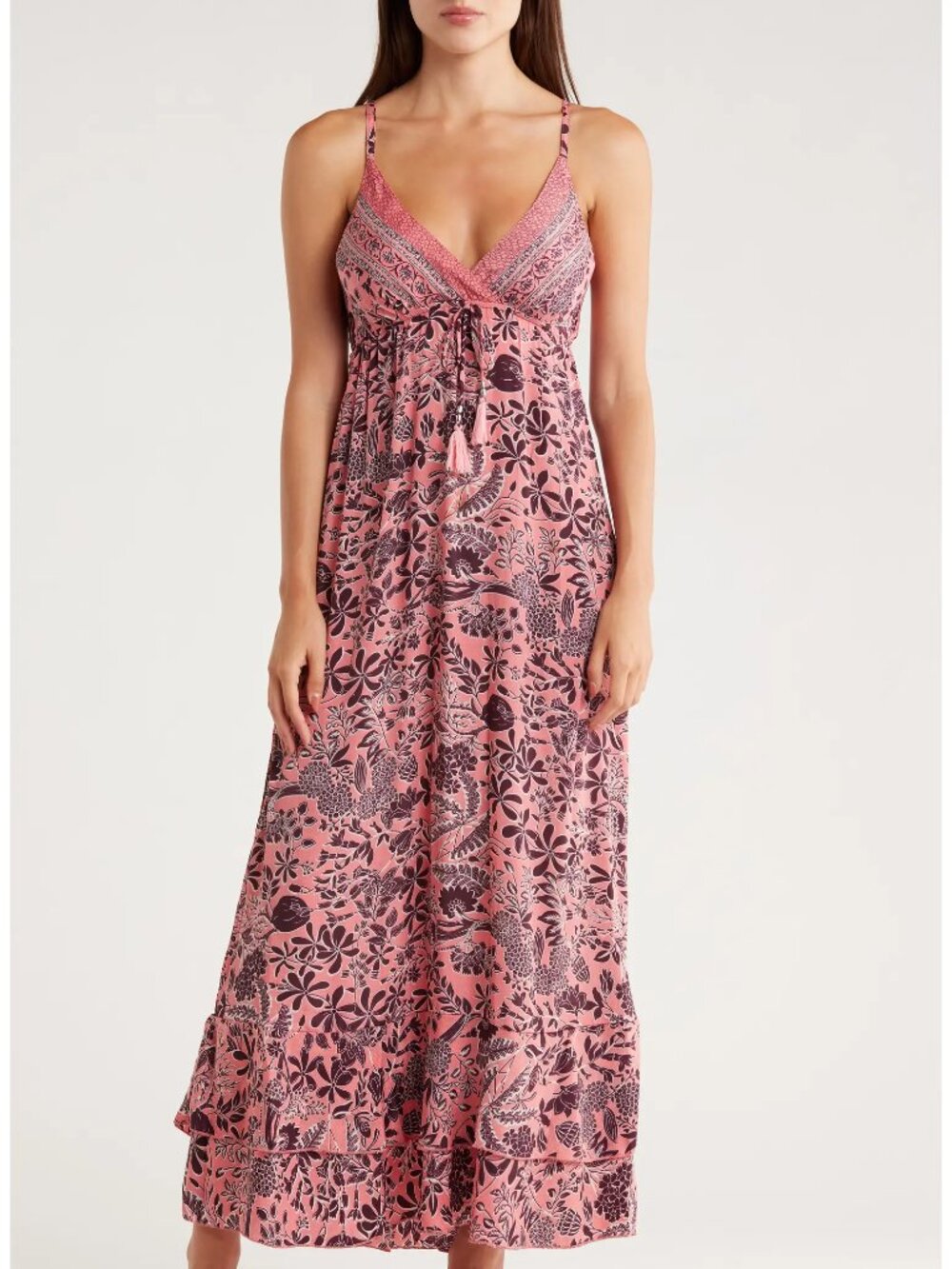 La Fiorentina Pink Floral V-Neck Maxi Dress - Size XL